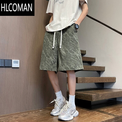 HLCOMAN美式复古扎染短裤男夏季新款宽松直筒大码五分裤时尚百搭休闲裤子