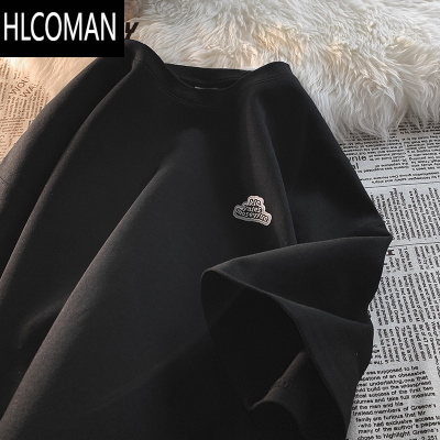 HLCOMAN港风短袖T恤男夏季ins潮流打底衫设计感宽松纯色刺绣半袖体恤