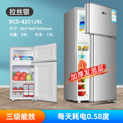 东映之画小冰箱家用小型冷藏冷冻宿舍租房用迷你双开门电冰箱 银色双门42L(全国联保)标准款(三级能效)