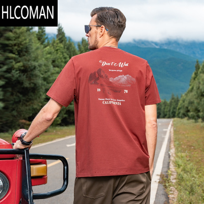 HLCOMAN 凉感科技冰丝棉短袖T恤男潮美式印花宽松半袖圆领夏季上衣