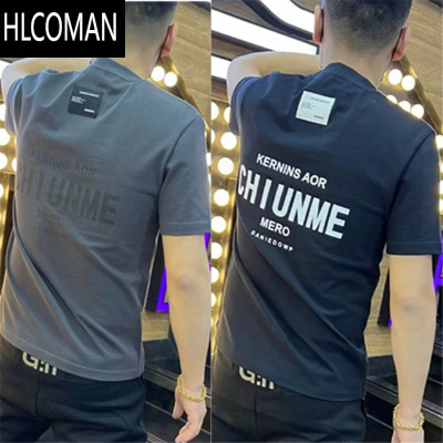 HLCOMAN夏季新款潮牌帅气炸街短袖t恤男修身印花网红百搭上衣服