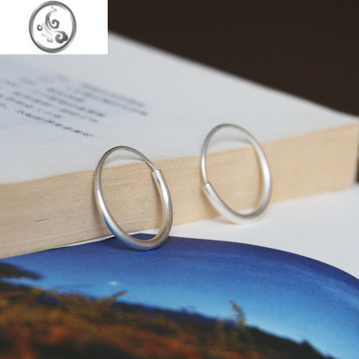 JiMi999银银手工原创设计实心素圆圈耳环大小可定制复古百搭气质耳饰