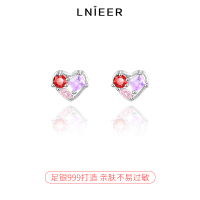 999纯银彩色闪钻爱心耳钉女小众设计高级螺丝防掉耳骨钉耳环耳饰送女朋友老婆情人节七夕生日礼物