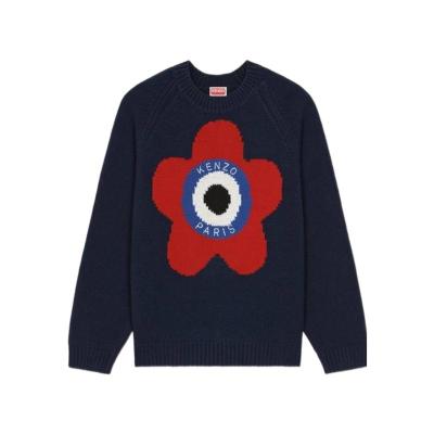 高田贤三(Kenzo)羊毛套头衫男圆领长插肩袖嵌花休闲百搭秋冬时尚