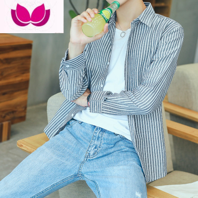 七斓秋季新款原宿风青少年男士格子衬衫韩版潮流男女情侣宽松长袖衬衣