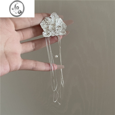 JiMi新款法式花朵蝴蝶结长款流苏设计感耳钉女新娘耳环婚纱结婚耳饰