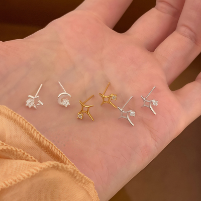 纯银星月四芒星耳钉养耳洞轻奢小众设计耳饰2025新款气质耳环送女朋友老婆情人节七夕生日礼物