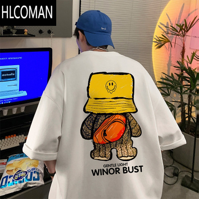 HLCOMAN300克美式复古短袖t恤男夏高街潮牌oversize青少年七分袖