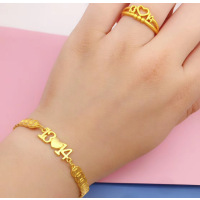 2020新款沙金手链女 24k铜镀金仿黄金1314爱心铜钱手链情人节礼物送女朋友老婆情人节七夕生日礼物