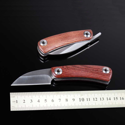 木柄D2钢折叠刀随身锋利水果小折刀高硬度锋利户外刀具收藏把玩木柄折刀 黄檀木手柄折叠刀