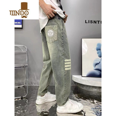 YANXU新款四杠漂亮头牛仔裤网红同款宽松休闲直筒百搭男裤潮牌九分裤