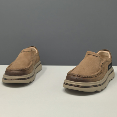 男士真皮一脚蹬懒人鞋百搭头层牛皮欧洲站男鞋轻便透气增高休闲鞋