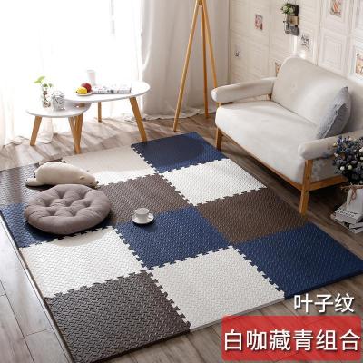 泡沫地垫家用隔音海绵铺地板垫子拼接爬爬卧室儿童爬行垫拼图防摔 白+藏青+咖 60*60*1.0cm十字纹[8片]送边条