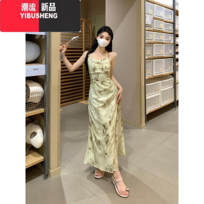 YIBUSHENG大码新中式国风挂脖吊带连衣裙2024新款女季裙子胖mm显瘦长裙