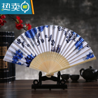 XIANCAI儿童折扇夏季中国风男生演出扇子古风汉服古典学生随身便携复古扇 蓝色