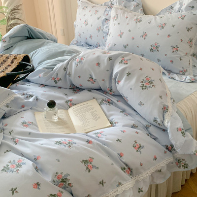 公主风a纯棉b牛奶绒四件套全棉小碎花少女心花边加厚保暖被套床品