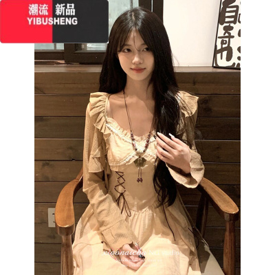 YIBUSHENG波西米亚复古风吊带连衣裙女季设计感小众海边度假沙滩收腰长裙