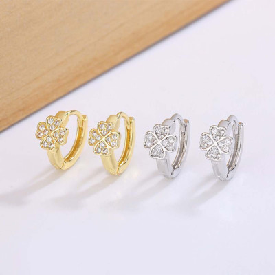 s925银针精致四叶草耳扣女小众气质高级感微镶花朵耳环小清新耳饰送女朋友老婆情人节七夕生日礼物