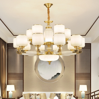 克罗斯塔 克罗斯塔 别墅客厅大吊灯复式楼中空楼梯长吊灯全铜新中式酒店大厅餐厅茶室灯具