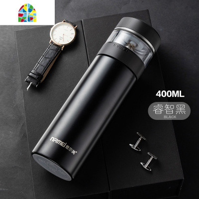 封后茶水分离泡茶杯保温杯男316不锈钢车载便携过滤水杯子 F 商务黑500ML(316不锈钢简约版+双层玻璃杯身升级