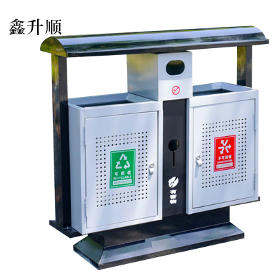 鑫升顺户外垃圾桶大号环卫不锈钢木分类双果皮箱室外垃圾箱冲孔桶