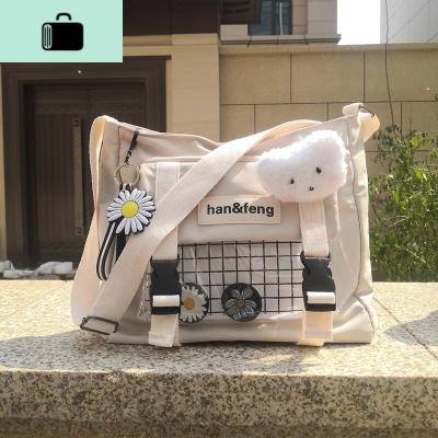 帆布包女斜挎包格子日系新款单肩包ins2020潮布袋子学生网红包包NEW LAKE女士单肩包