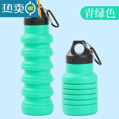 敬平旅行折叠水杯便携伸缩杯随身硅胶杯户外多功能杯漱口杯压缩杯 伸缩水杯 青绿色500ml(塑料盖)洗漱杯