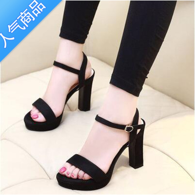 SUNTEK性感10M高跟鞋粗跟防水台2023新款夏季韩版露趾一字鞋后空女凉鞋