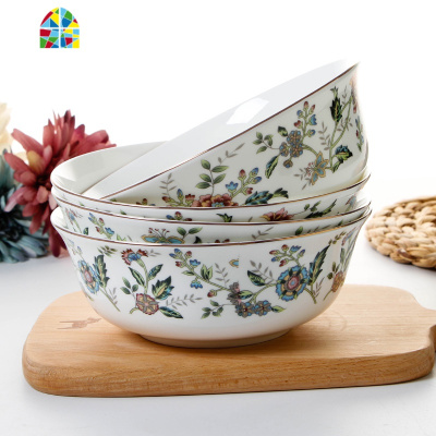 家用碗4只装 大碗汤碗6英寸面碗陶瓷碗米饭碗套装微波炉餐具 FENGHOU 春色怡人6英寸面碗(4只装)