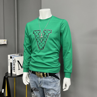 长袖T恤男士修身字母烫钻秋冬新款圆领卫衣男体恤上衣修身加绒潮i_1