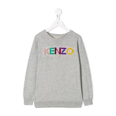 高田贤三(Kenzo)女孩运动卫衣灰色棉质圆领长袖带logo标识休闲舒