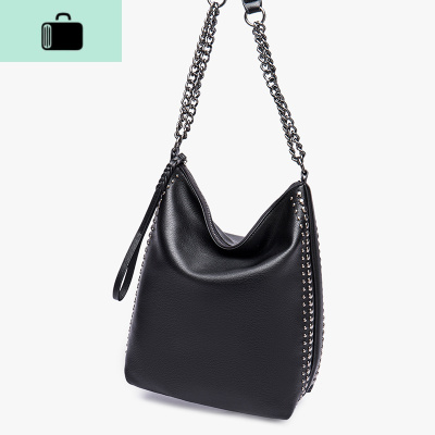 包包女2020新款大容量水桶包百搭轻便软皮单肩购物包休闲托特女包NEW LAKE 黑色收藏送手拿包女士单肩包