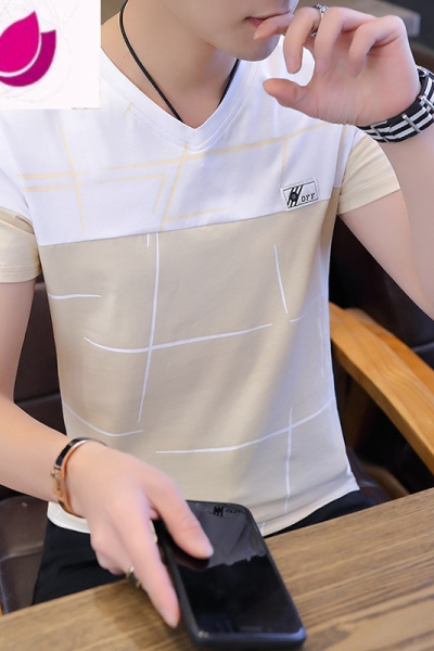 七斓短袖男v领t恤个性潮流夏装男士上衣体恤2023夏季新款半袖衣服