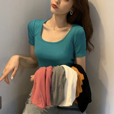 打底衫女夏季新款短袖T恤女装韩版修身显瘦露脐上衣女衣服