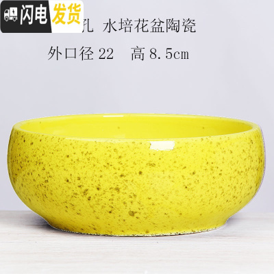 三维工匠铜钱水仙花盆陶瓷 简约创意水培绿萝碗莲大号多肉无孔盆栽 无孔-黄花釉22厘米一个 大花盆容器