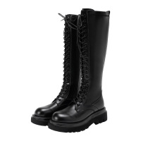 真皮骑士靴女秋冬季新款长筒厚底不过膝小个子长靴女马丁靴