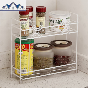 小花双层迷你厨房架宽10CM 桌面调味品收纳架 创意铁艺白色置物架 三维工匠 白色脚珠款