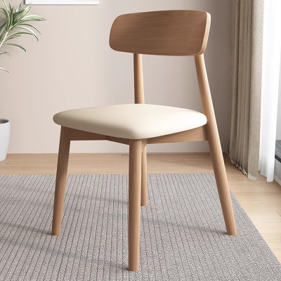 质凡北欧实木餐椅家用小户型餐厅酒店橡木软包奶油风椅子原木靠背凳子
