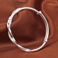 纯银手镯女9999莫比乌斯环年轻时尚款麻花推拉银镯子送女友送女朋友老婆情人节七夕生日礼物