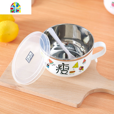 家用创意日式便当盒卡通可爱饭盒学生不锈钢泡面碗带盖宿舍大汤碗 FENGHOU [特惠装]白色-瘦+四件套