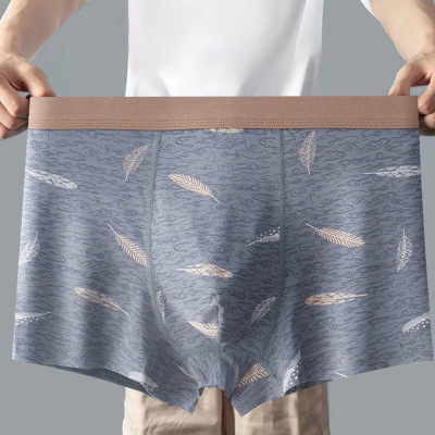 纯棉男士内裤加大码青年印花无痕高腰四角平角裤运动透气男式裤头