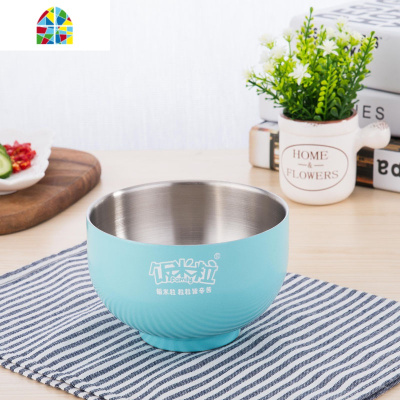 儿童碗304不锈钢彩色双层隔热防烫加厚摔耐用韩日式面汤碗 FENGHOU 12cm蜜柚橘+盖子(儿童防漏碗)