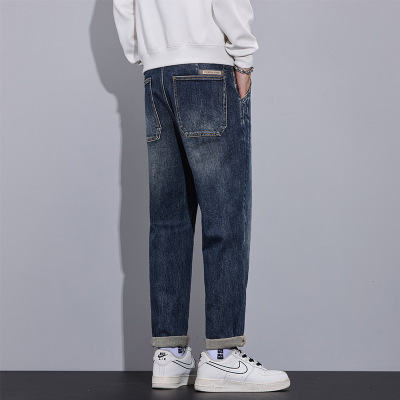 男装休闲牛仔裤四季款时尚港风潮牌锥形哈伦新款弹性长绒棉直筒裤