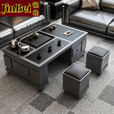 锦北 火烧石功夫茶几茶桌椅组合茶具一体套茶台一键上水1.3米宝马灰