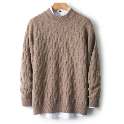 秋冬男士半高领羊毛衫加厚保暖毛衣男大码休闲扭花套头针织打底衫