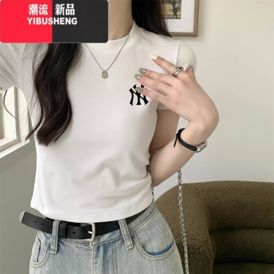YIBUSHENG纯欲风白色正肩短袖t恤女设计感小众辣妹修身短款上衣季