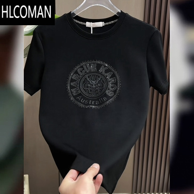 HLCOMAN欧货高端夏季新款短袖T恤男青年百搭烫钻黑色打底衫体恤