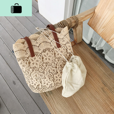沙滩袋网红镂空手提包女2020新款夏季韩版度假旅行休闲托特单肩包NEW LAKE女斜挎包