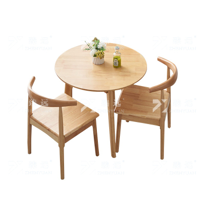 臻远 ZY3121613 实木小圆桌简约圆形餐桌接待洽谈桌茶桌椅组合 原木色0.6米一桌两椅