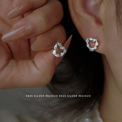 扭扭麻花s999足银耳钉女扭结几何三角轻奢镂空小众感气质百搭耳饰送女朋友老婆情人节七夕生日礼物